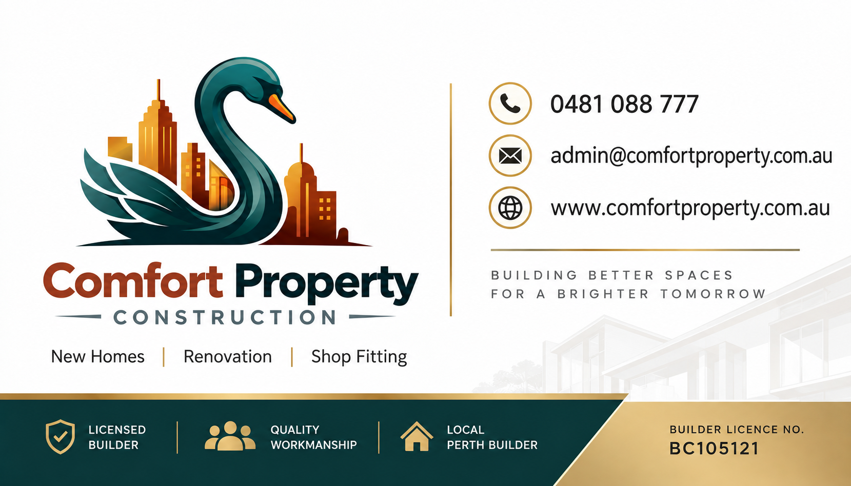 Comfort Property Construction company contact card